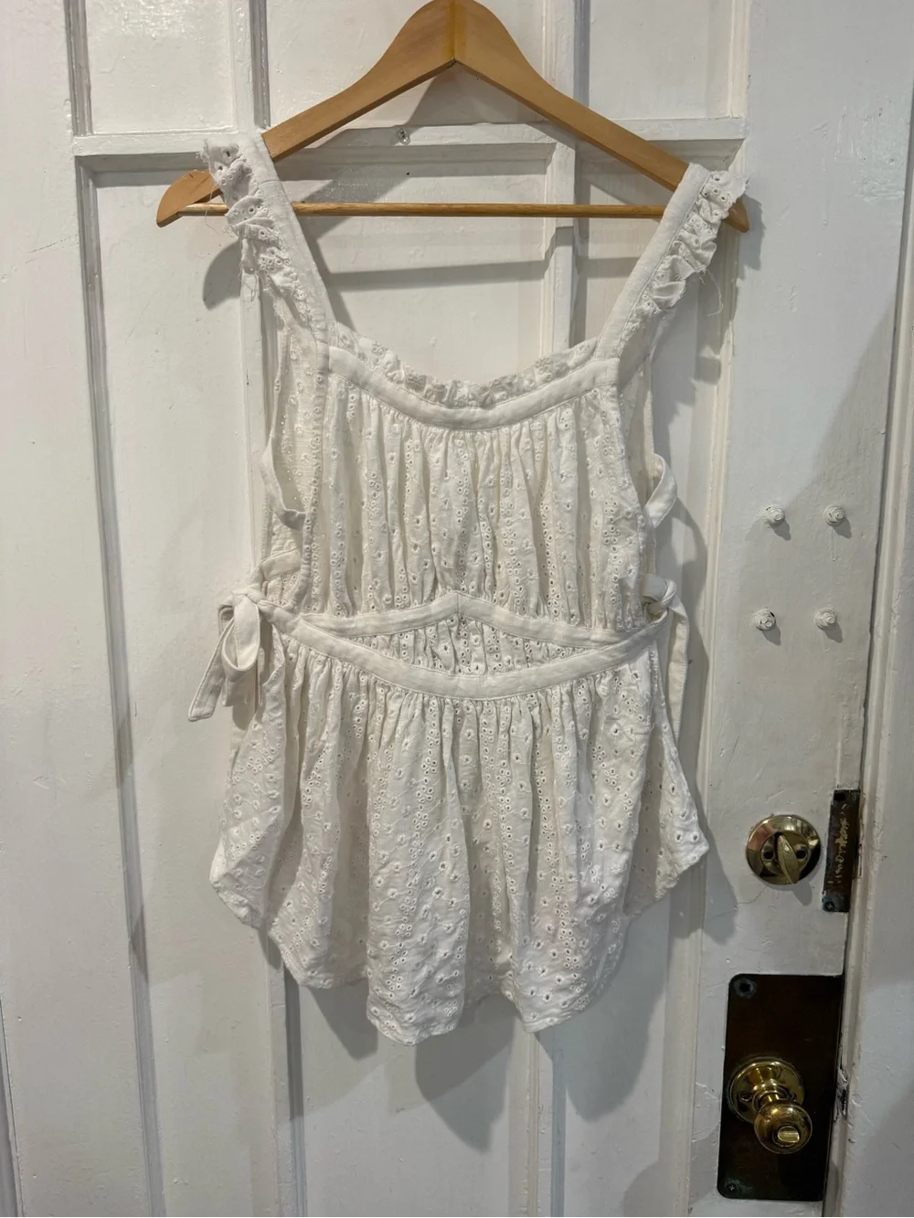 Free People White Eyelet Tie-Side Tank